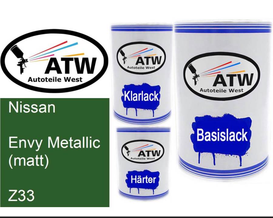 Nissan, Envy Metallic (matt), Z33: 500ml Lackdose + 500ml Klarlack + 250ml Härter - Set, von ATW Autoteile West.